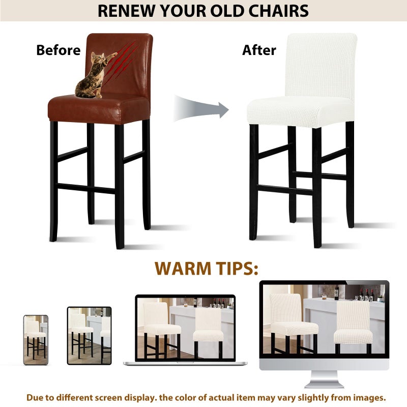 Lellen Bar Stool Covers Set of 2,Stretch Washable Bar Stool Seat Covers Removable Bar Chair Covers with Backs Counter Height Bar Stool Chair Covers for Kitchen Dining Room Cafeï¼ˆWhiteï¼‰ - Image 5